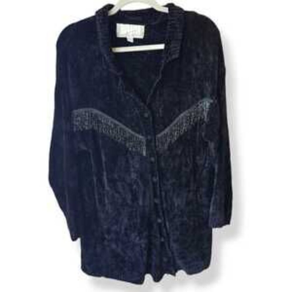 Babo Women's Black Velvet Beaded Jacket One Size Fits All Fringe Boho Western